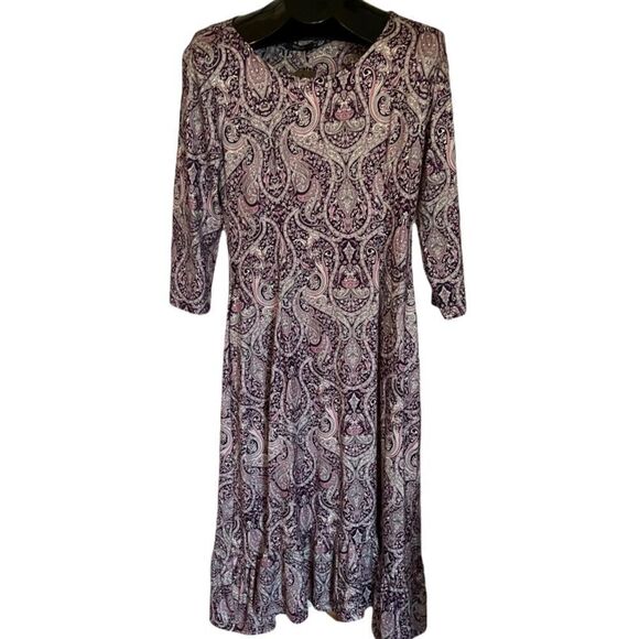 New Gorgeous Purple Paisley Modest Maxi Dress, S - Picture 1 of 5